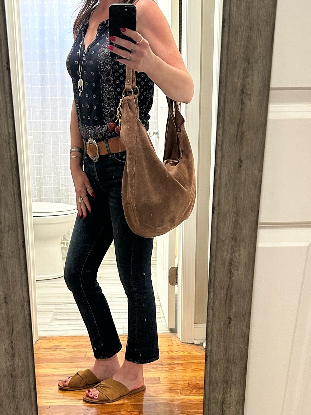 Free People Suede Roma Tote in Rust With Bonus Scarf and Cherry Bag Charm - Picture 6 of 16